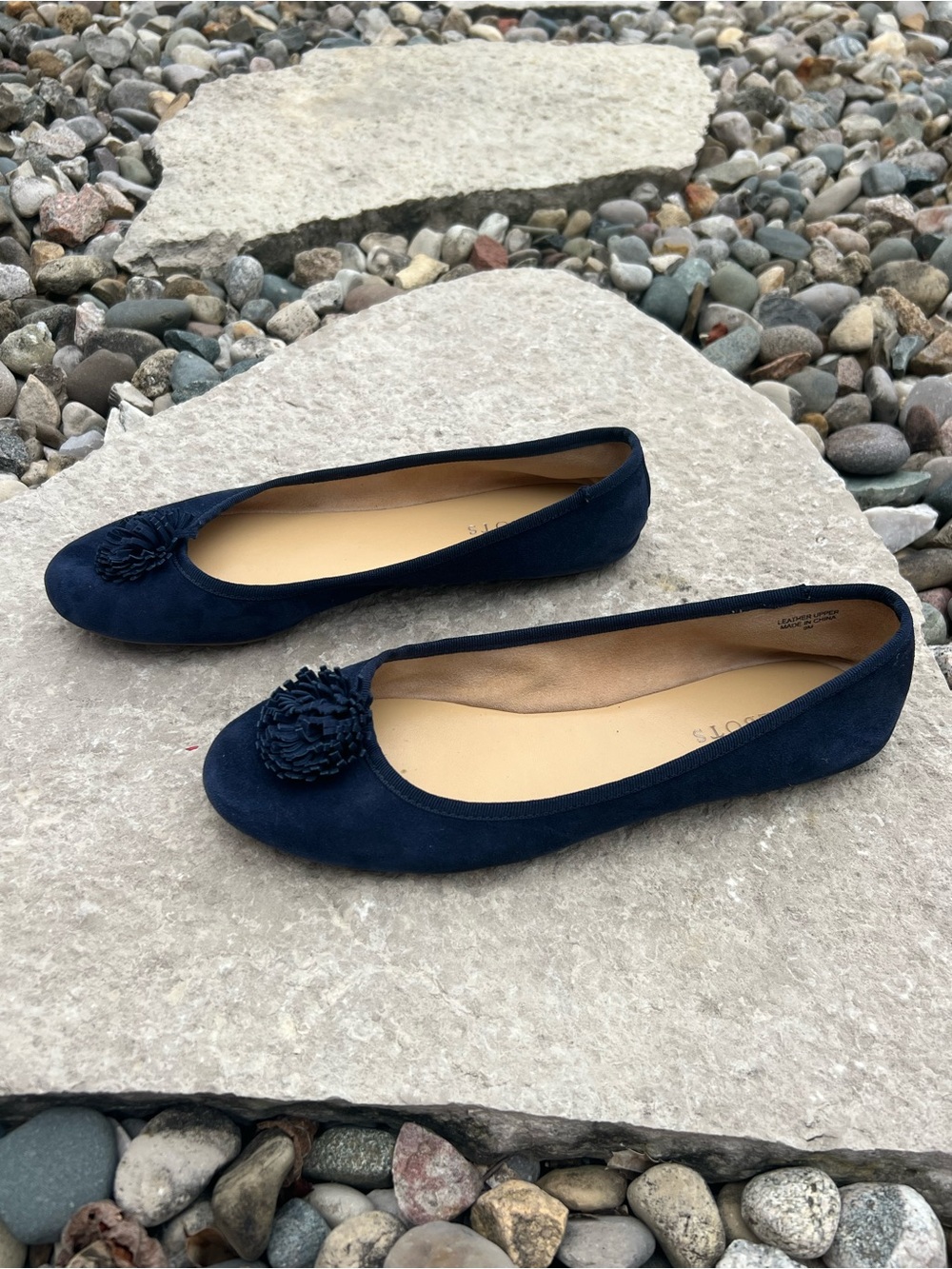 Talbots Navy Suede Pom-Pom Ballet Flats